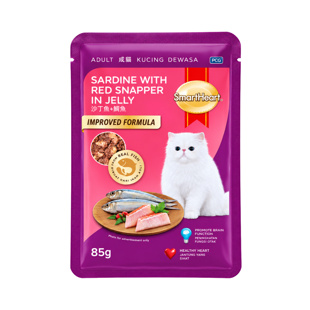 SmartHeart Adult Cat Pouch (Sardine with Red Snapper in Jelly) - 85gm