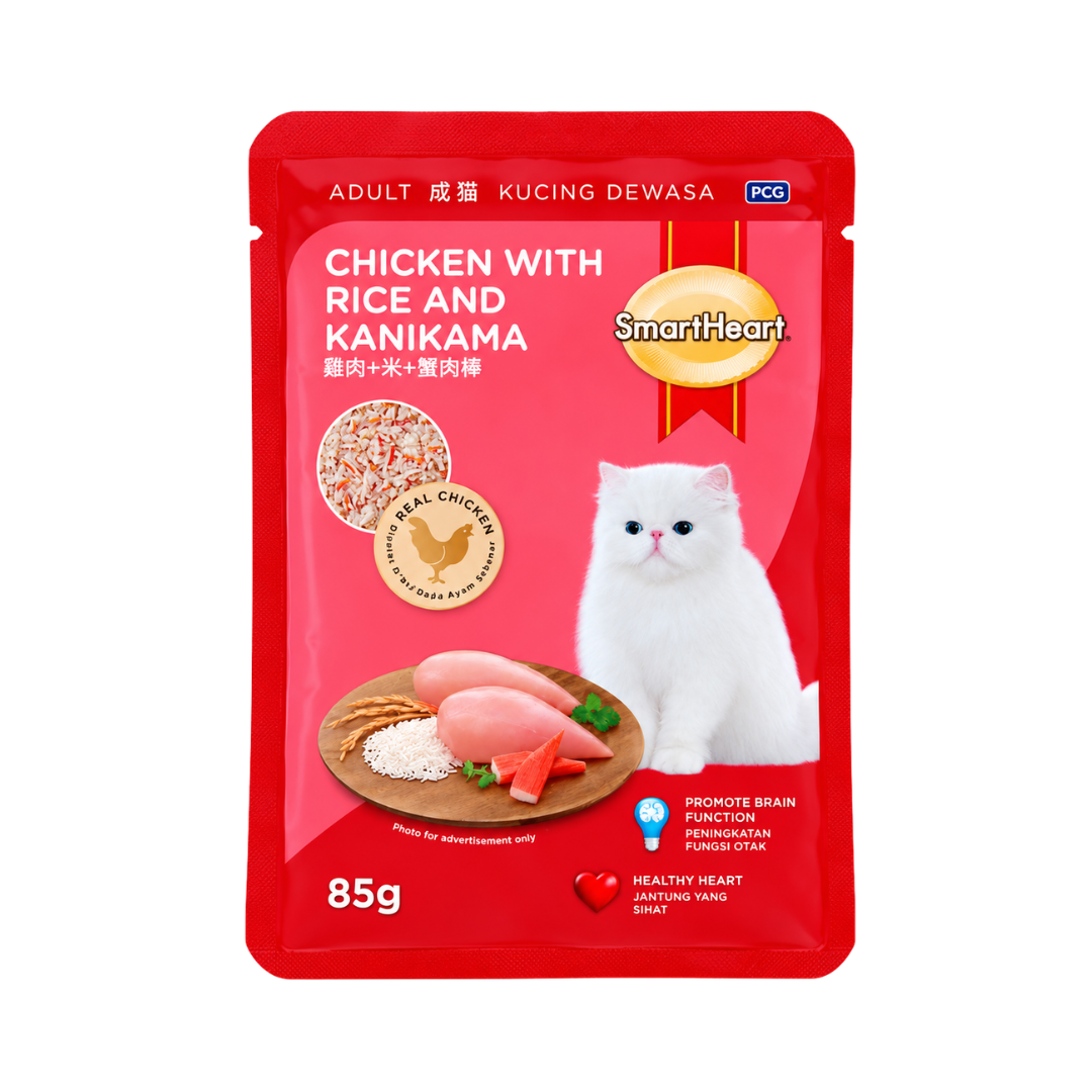 SmartHeart Adult Cat Pouch (Chicken with Rice and Kanikama) - 85gm