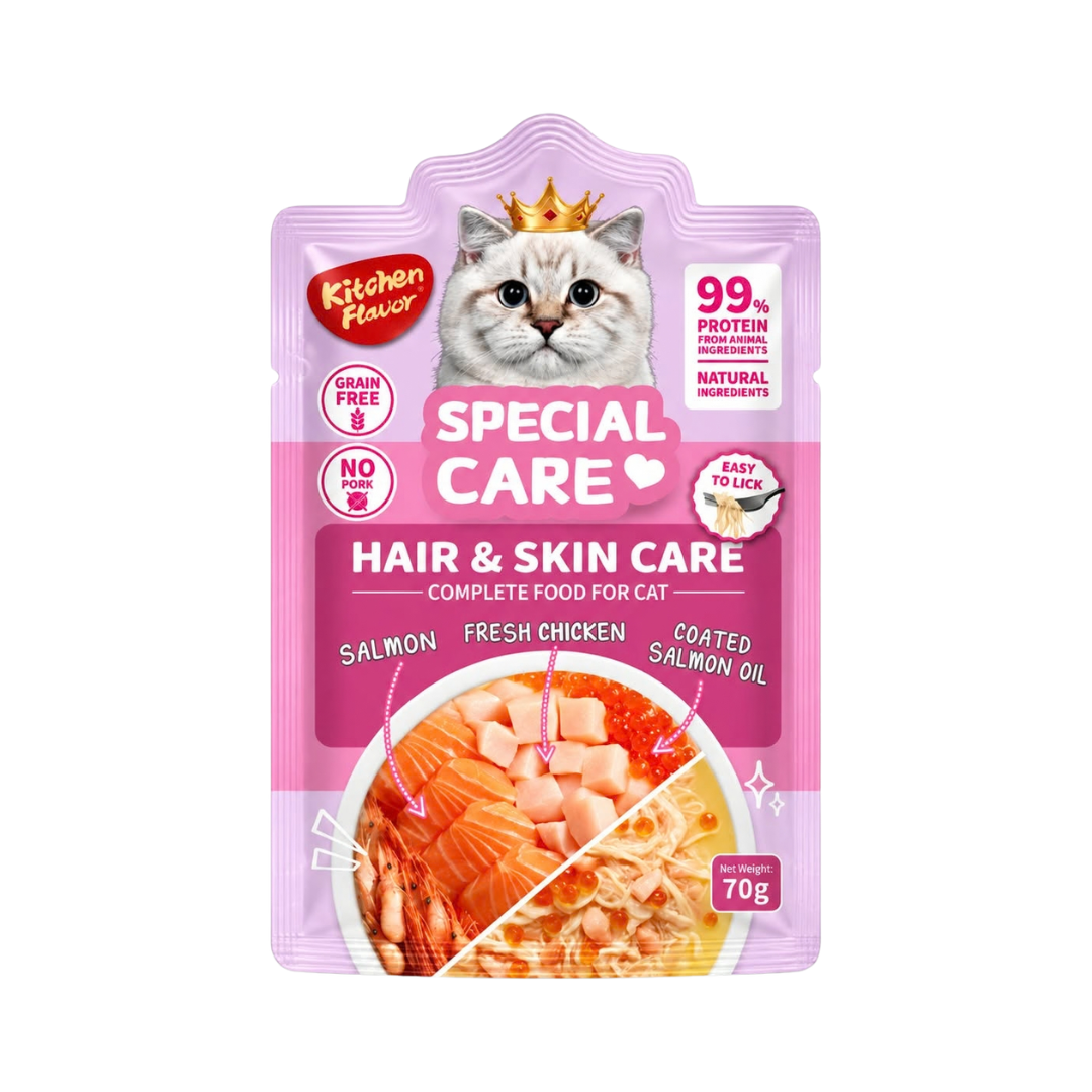 Kitchen Flavor Special Care Hair & Skin Care Complete Wet Cat Food Pouch for All Life Stages - 70gm