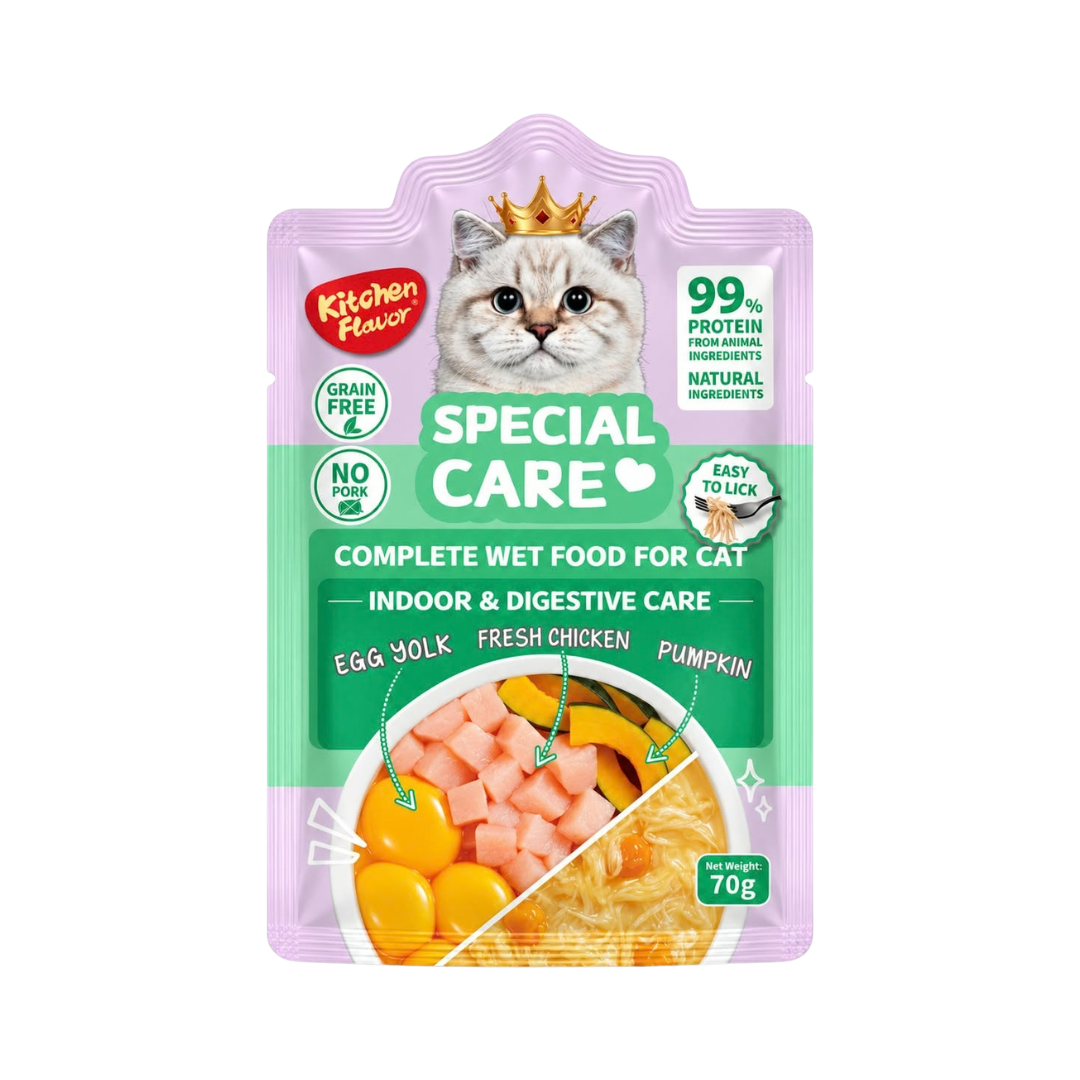 Kitchen Flavor Special Care Indoor & Digestive Care Complete Wet Cat Food Pouch for All Life Stages - 70gm