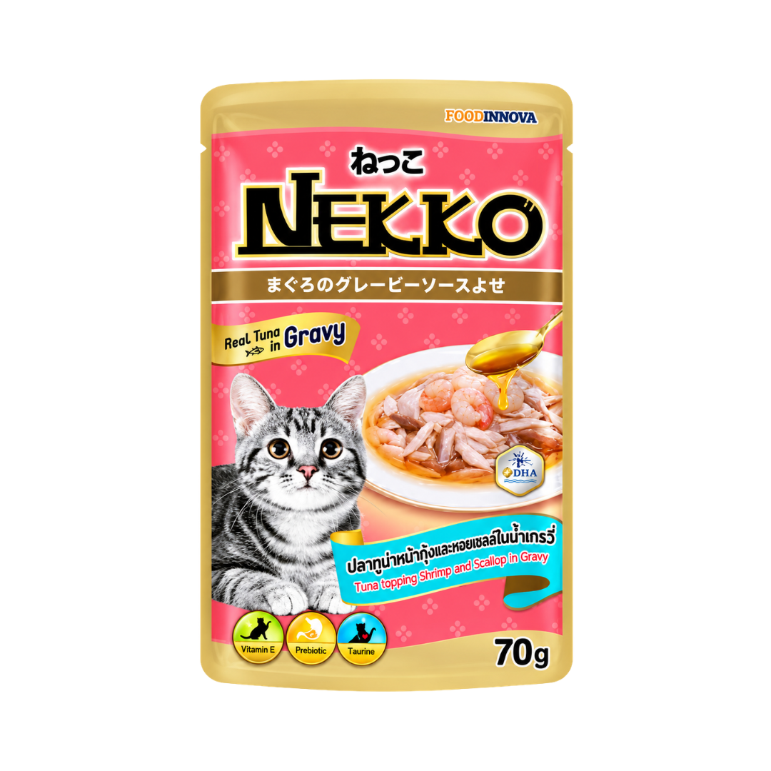 Nekko Adult Cat Pouch (Tuna Topping Shrimp and Scallop in Gravy) - 70gm