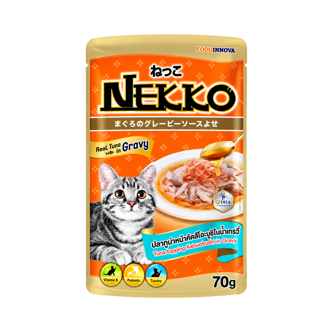 Nekko Adult Cat Pouch (Tuna Topping Katsuobushi in Gravy) - 70gm
