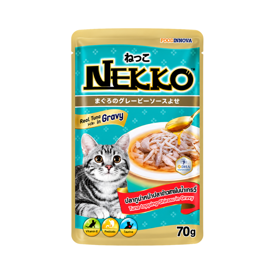 Nekko Adult Cat Pouch (Tuna Topping Shirasu in Gravy) - 70gm