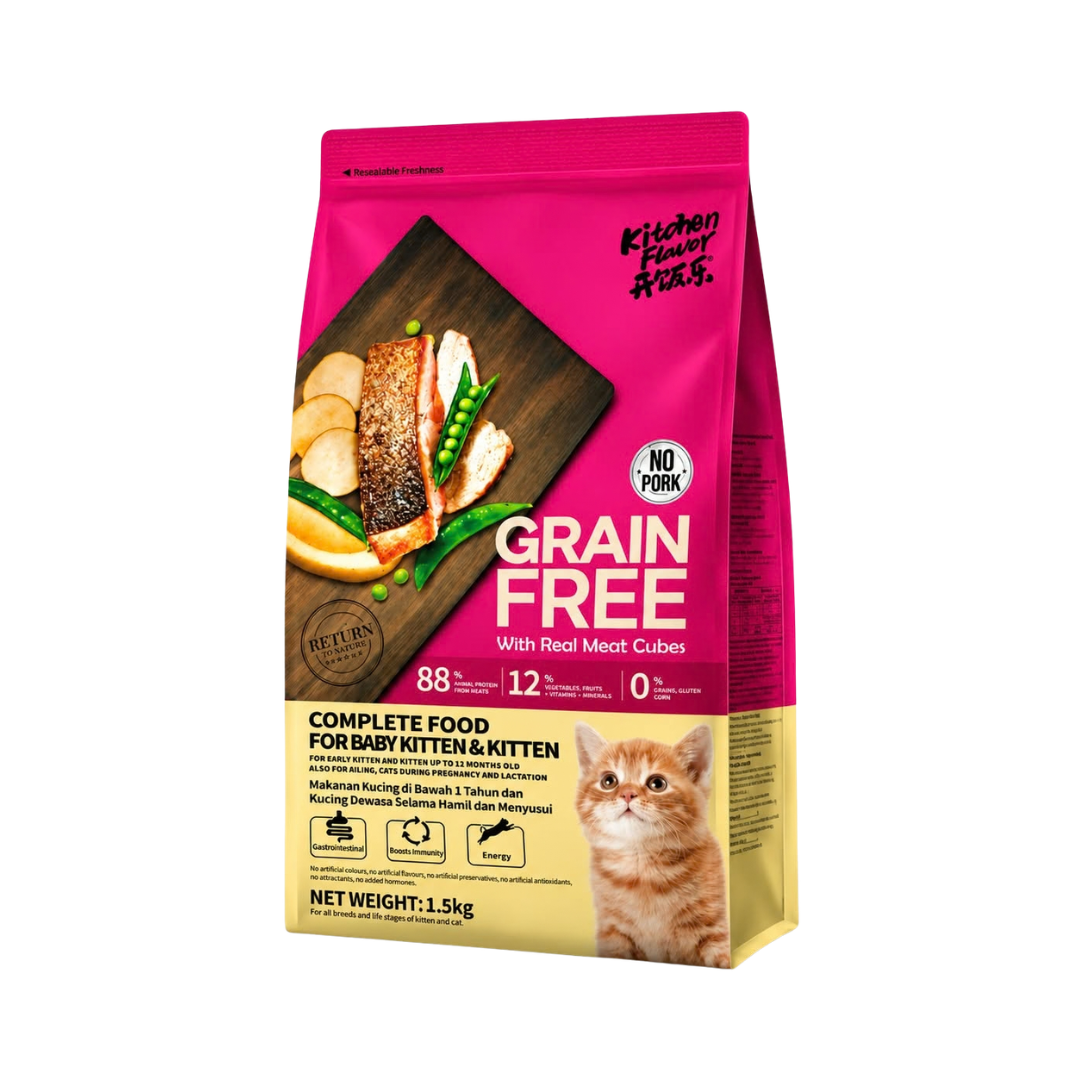 Kitchen Flavor Grain Free Cat Food With Real Meat Cubes for Baby Kitten & Kitten - 400gm