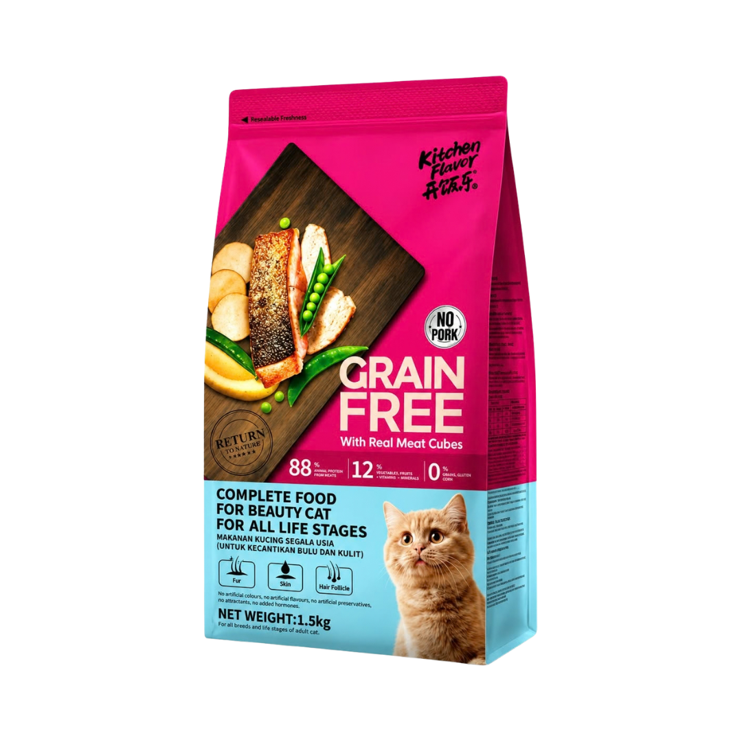 Kitchen Flavor Grain Free Cat Food With Real Meat Cubes for All Life Stages - 400gm