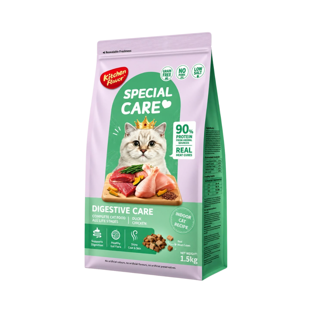 Kitchen Flavor Grain Free Special Care Digestive Care Complete Cat Food All Life Stages Duck & Chicken - 1.5kg